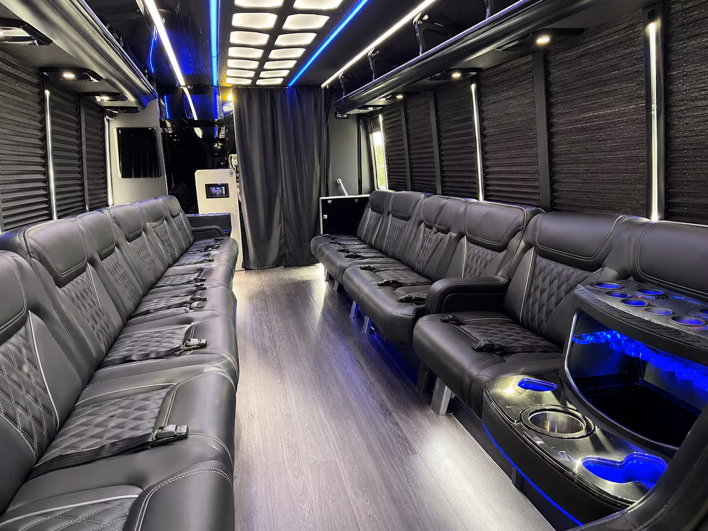 Passenger watching the Tampa scenery during a regional party bus road trip